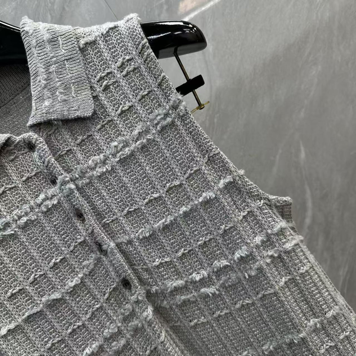 Thom Browne Style Gray Tweed Jacquard Sleeveless Polo Dress