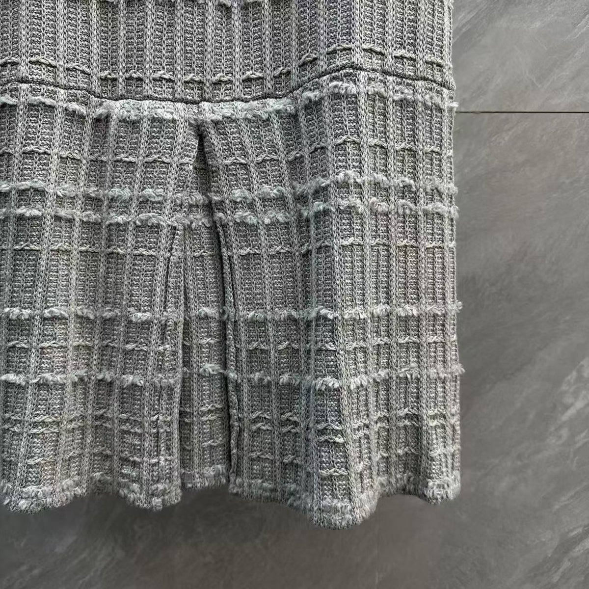 Thom Browne Style Gray Tweed Jacquard Sleeveless Polo Dress