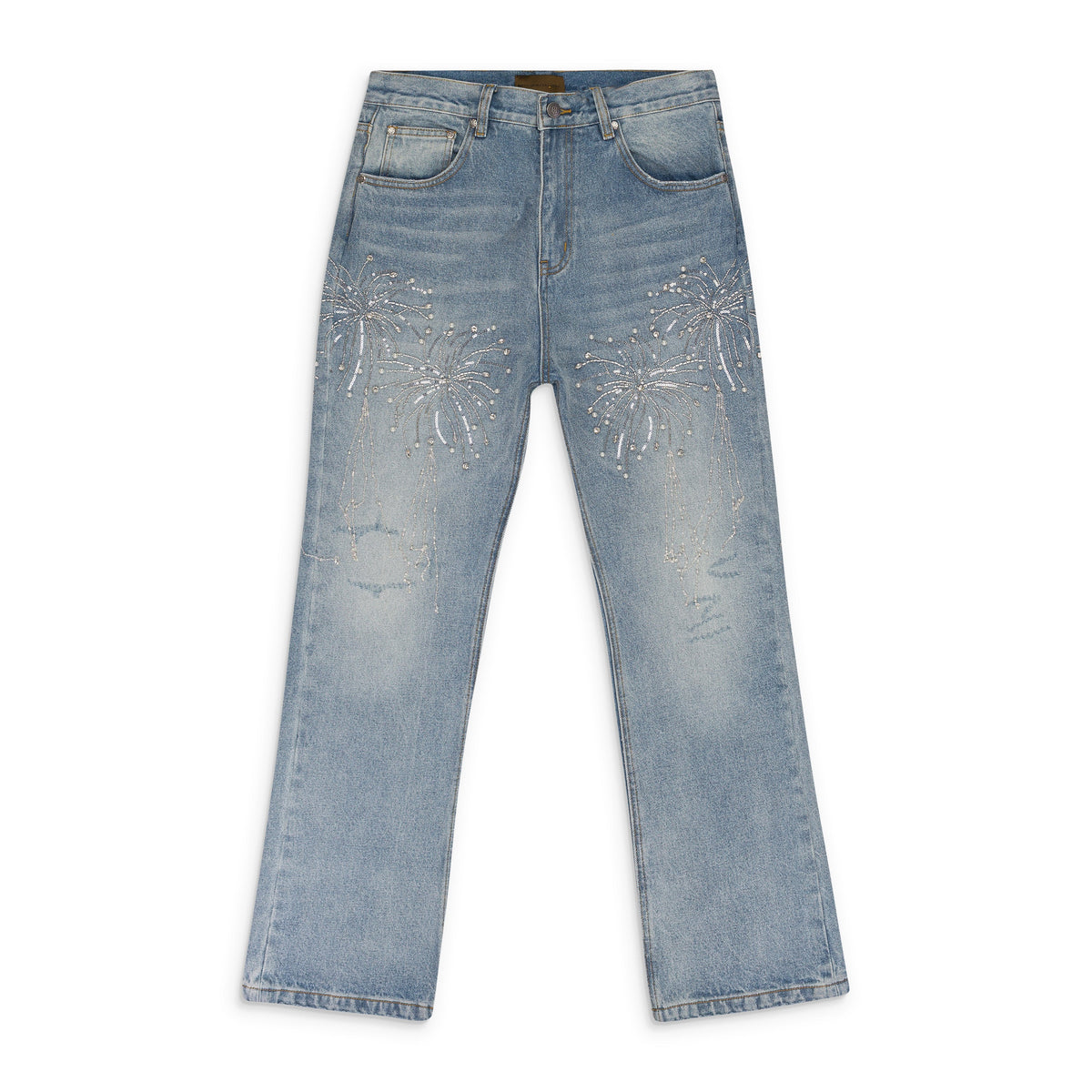 BLUE FIREWORKS WASH DENIM STRAIGHT-FIT JEANS
