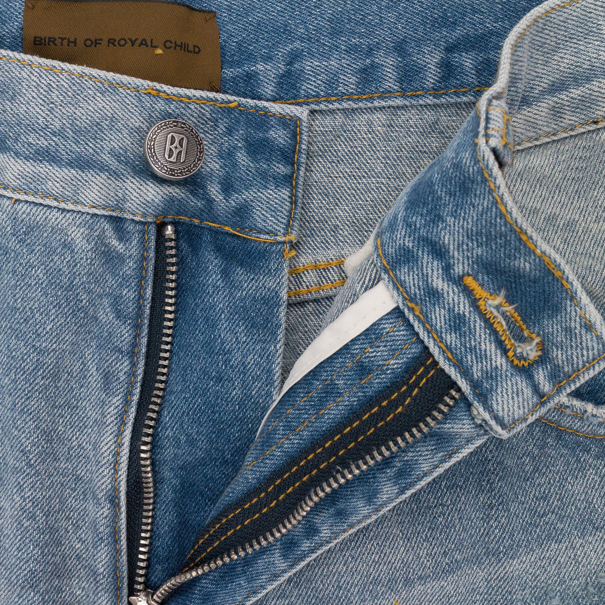 BLUE FIREWORKS WASH DENIM STRAIGHT-FIT JEANS