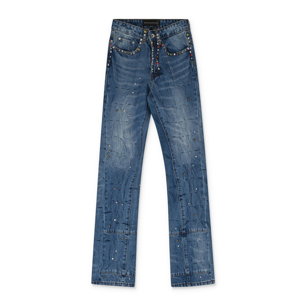 MULTICOLOR STUD CINCHED STRAIGHT-FIT JEANS