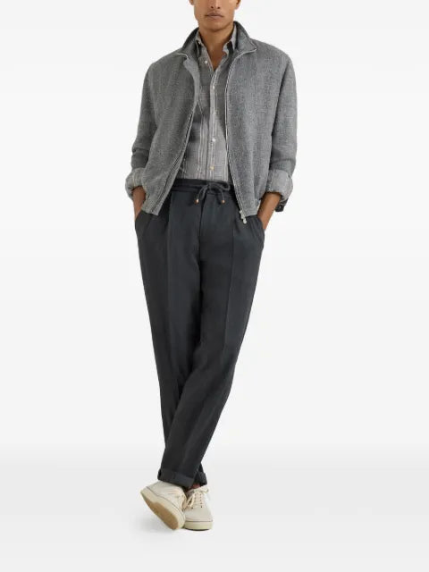Brunello Cucinelli stand collar hopsack outerwear jacket