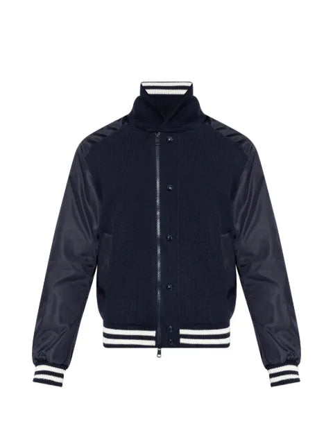 Moncler striped-trim knitted bomber jacket