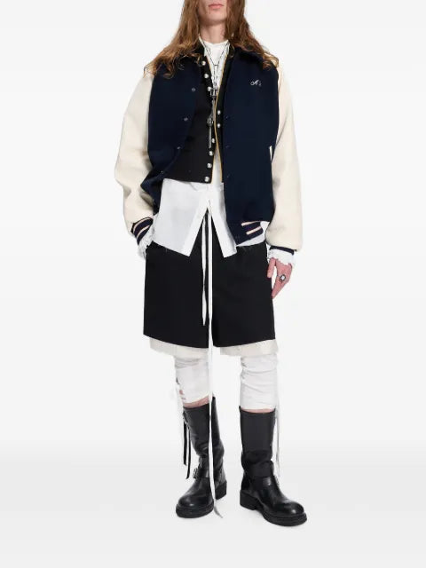 Ann Demeulemeester embroidered-logo panelled bomber jacket
