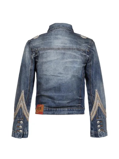 424 embroidered pleated denim jacket