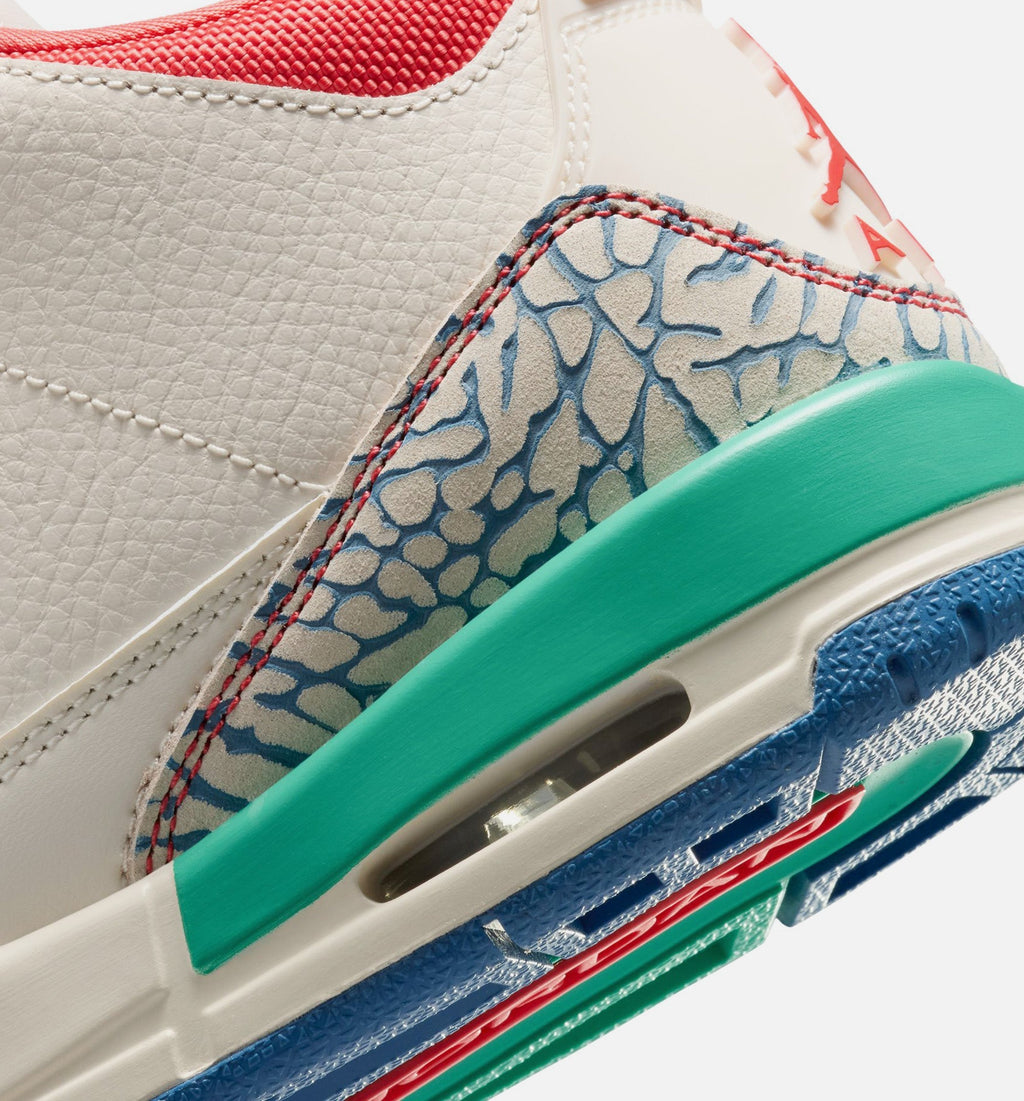 Air Jordan 3 Retro Play Your Way Grade School Lifestyle Shoes - Chalk/Track Red/True Blue/Kinetic Green