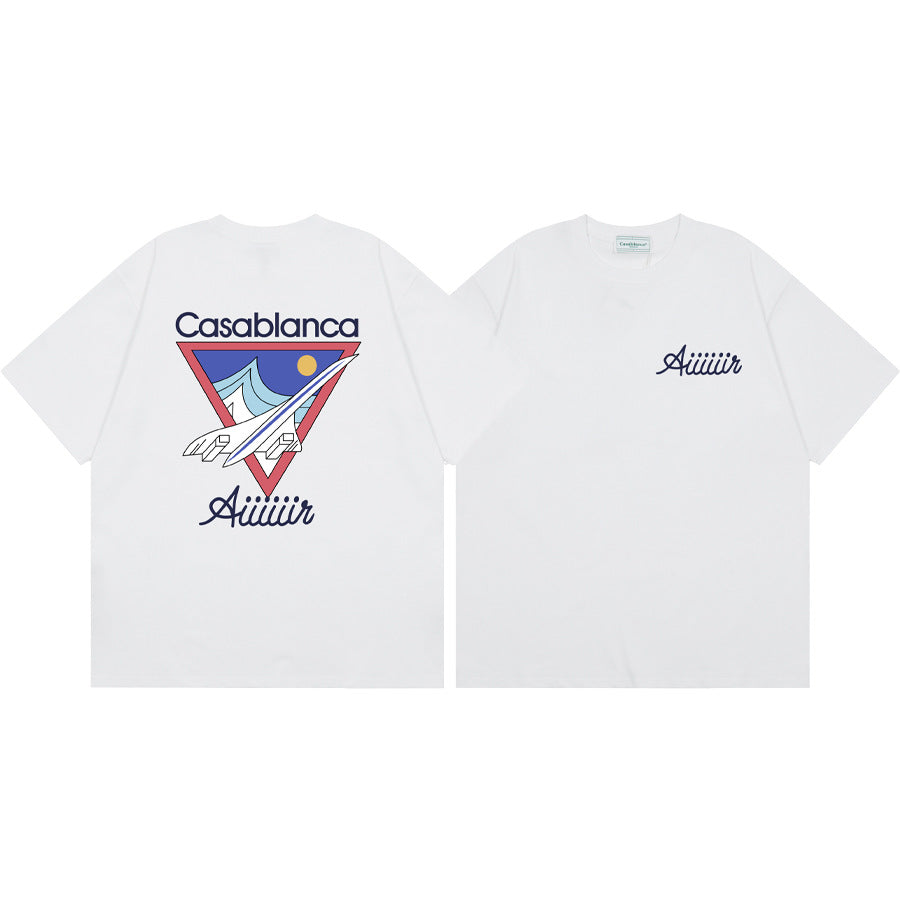 2026 New Casablanca Logo Print Loose Fit Unisex Short Sleeve T-Shirt