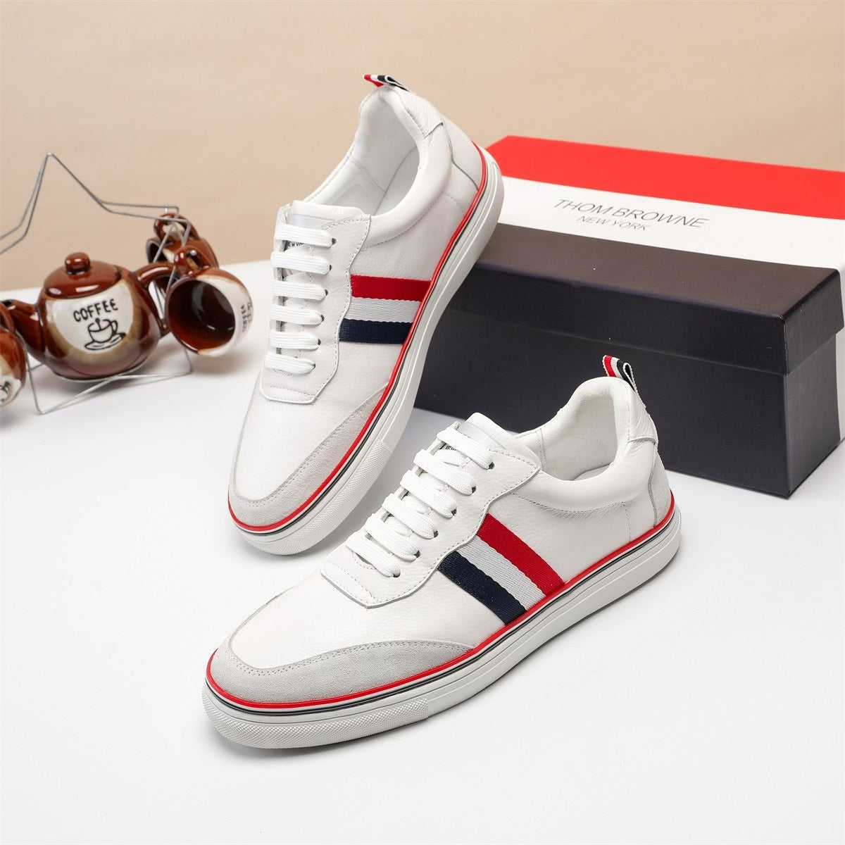 Tri-Stripe Leather Sneaker — Full-Grain Cowhide with Lambskin Lining