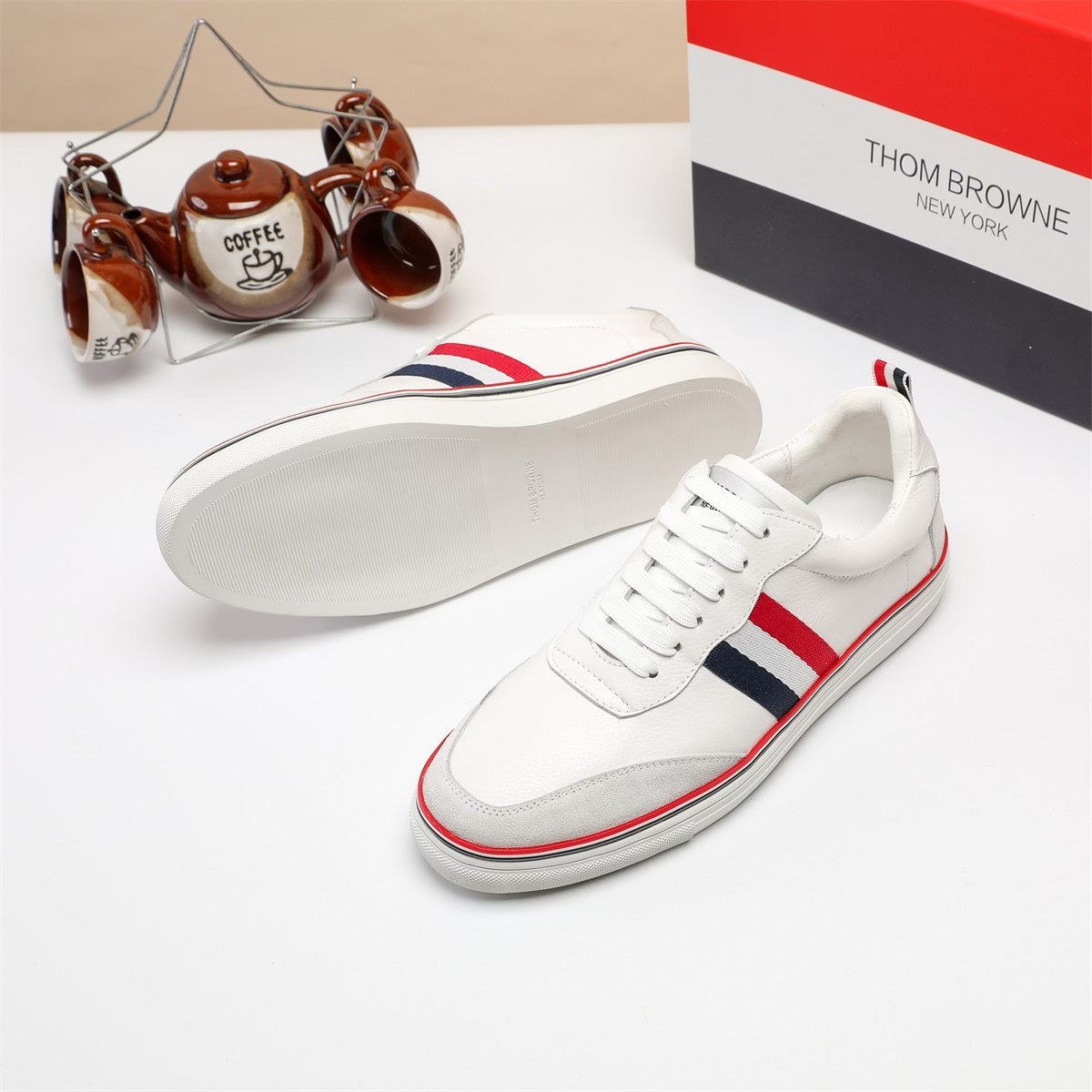 Tri-Stripe Leather Sneaker — Full-Grain Cowhide with Lambskin Lining