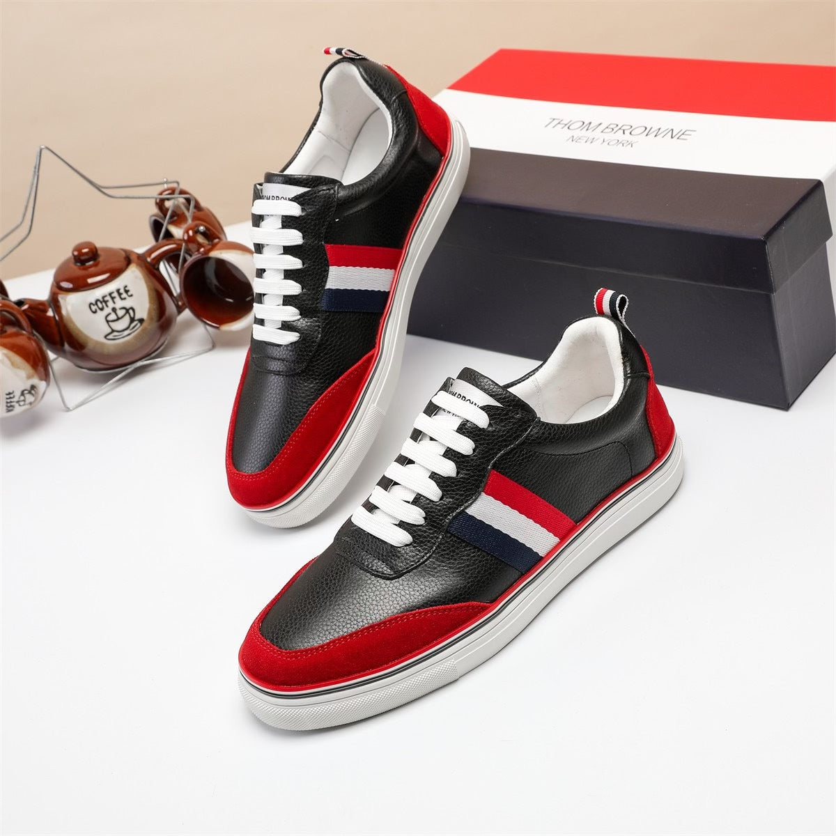 Tri-Stripe Leather Sneaker — Full-Grain Cowhide with Lambskin Lining