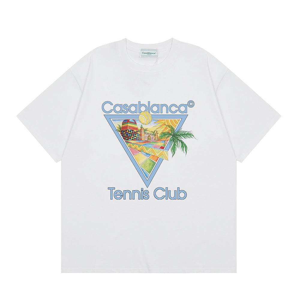 2026 New Casablanca Logo Print Loose Fit Unisex Short Sleeve T-Shirt