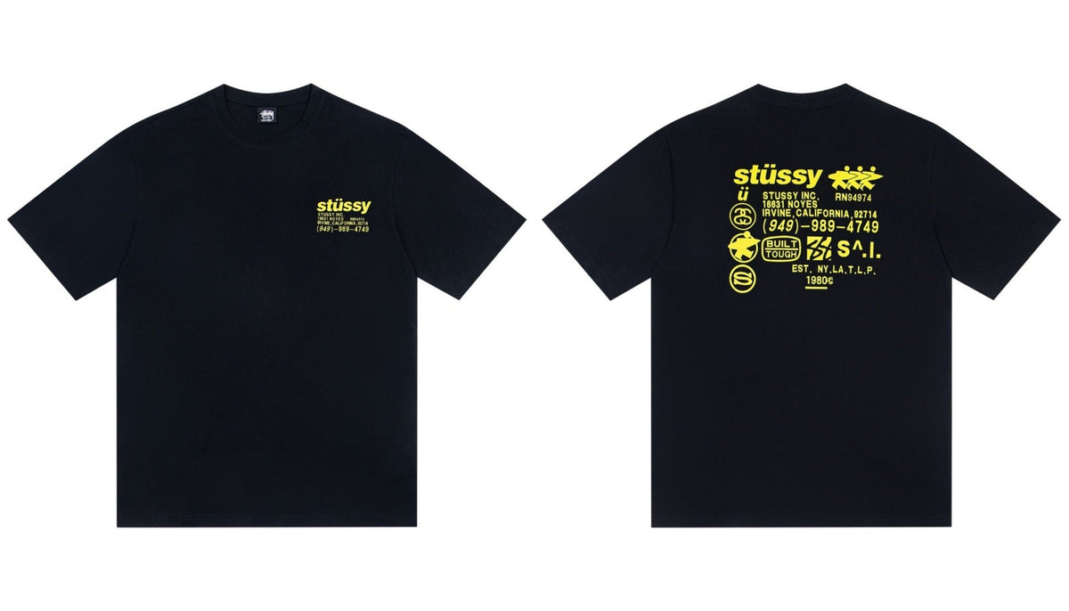 Stussy Multi Label Text Logo Front And Back Graphic Short Sleeve Tee