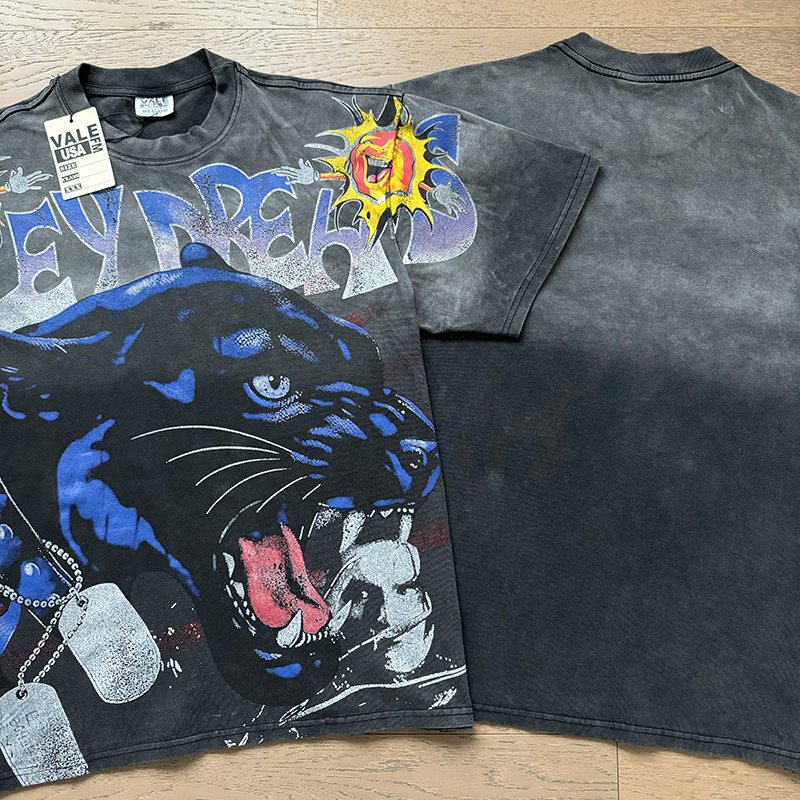 VALE USA Washed Black Panther Graphic T-Shirt