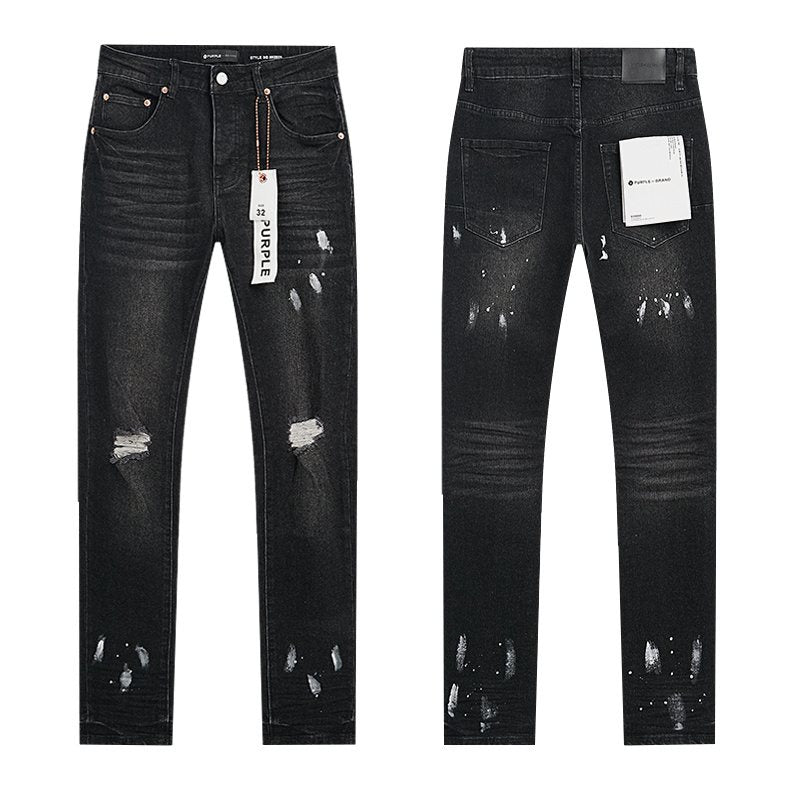 Purple Brand Black Distressed Paint-Splatter Jeans