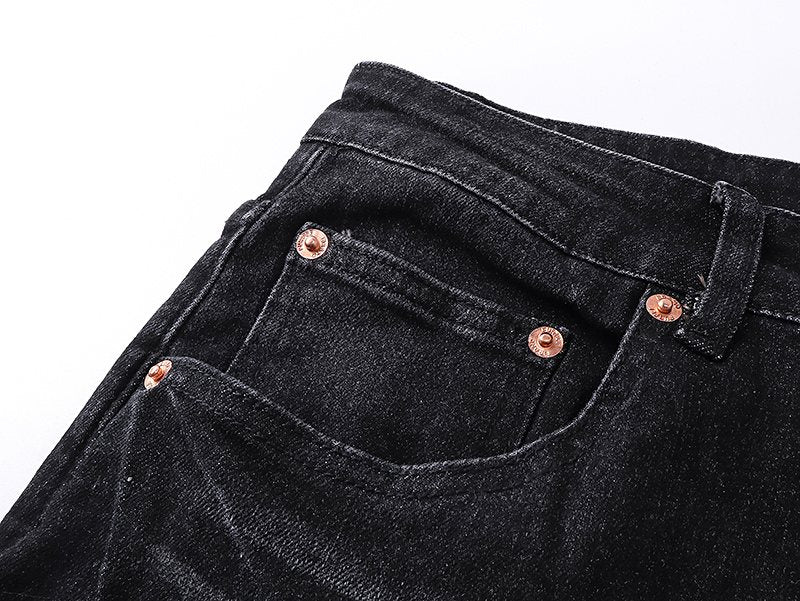 Purple Brand Black Distressed Paint-Splatter Jeans