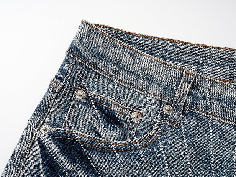 Purple Brand Blue Radiating Stripe Denim Shorts
