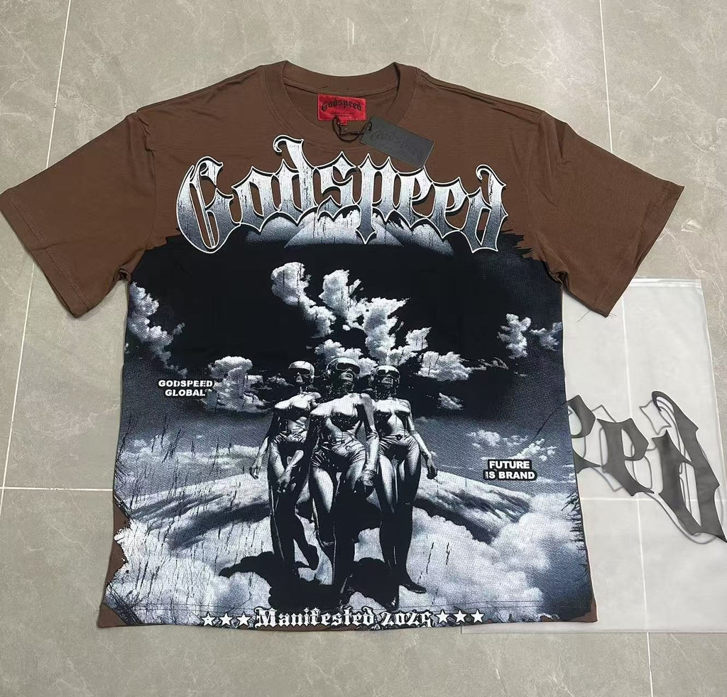 Godspeed Our Future Our Youth Brown Graphic T-Shirt