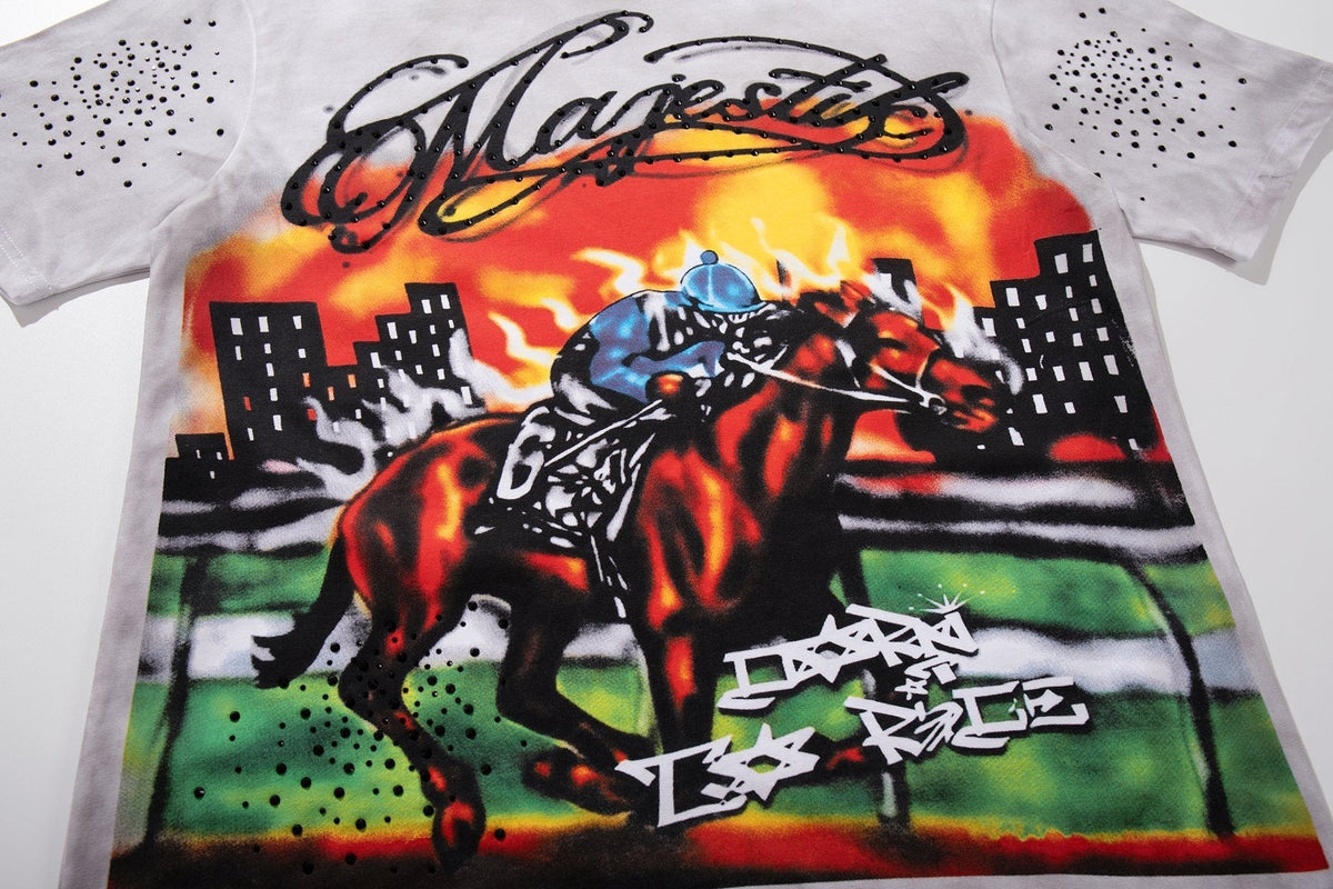 MAJESTIK Horse Racing Graffiti Graphic T-Shirt
