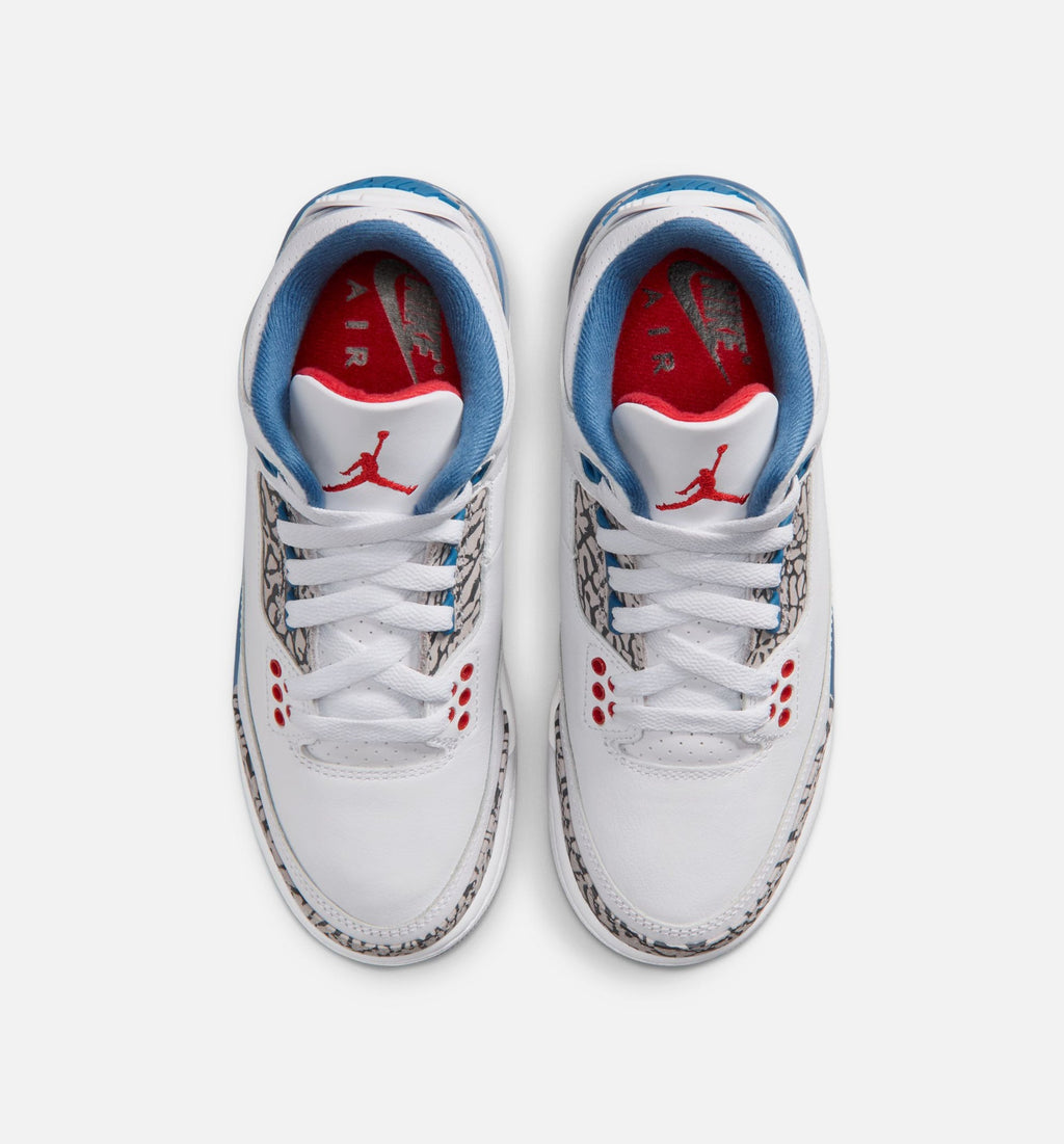 Air Jordan 3 Retro OG True Blue Grade School Lifestyle Shoes - White/Fire Red/True Blue