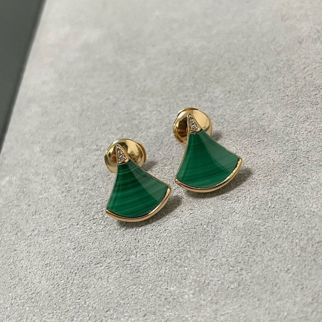 BVLGARI Fan-Shaped Malachite Stud Earrings