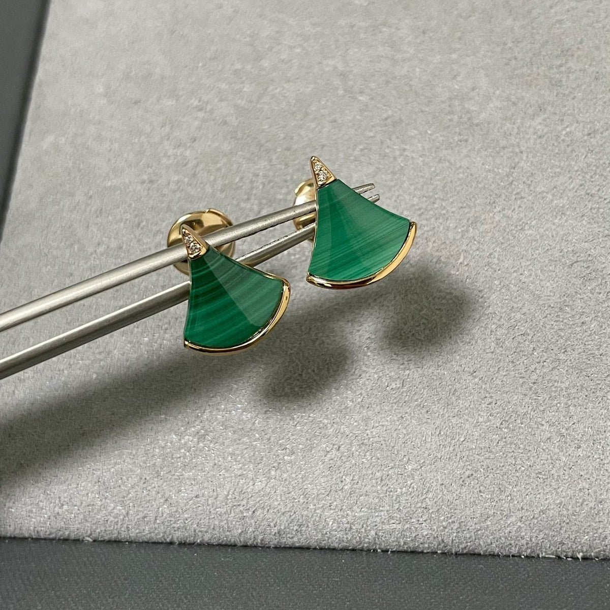BVLGARI Fan-Shaped Malachite Stud Earrings