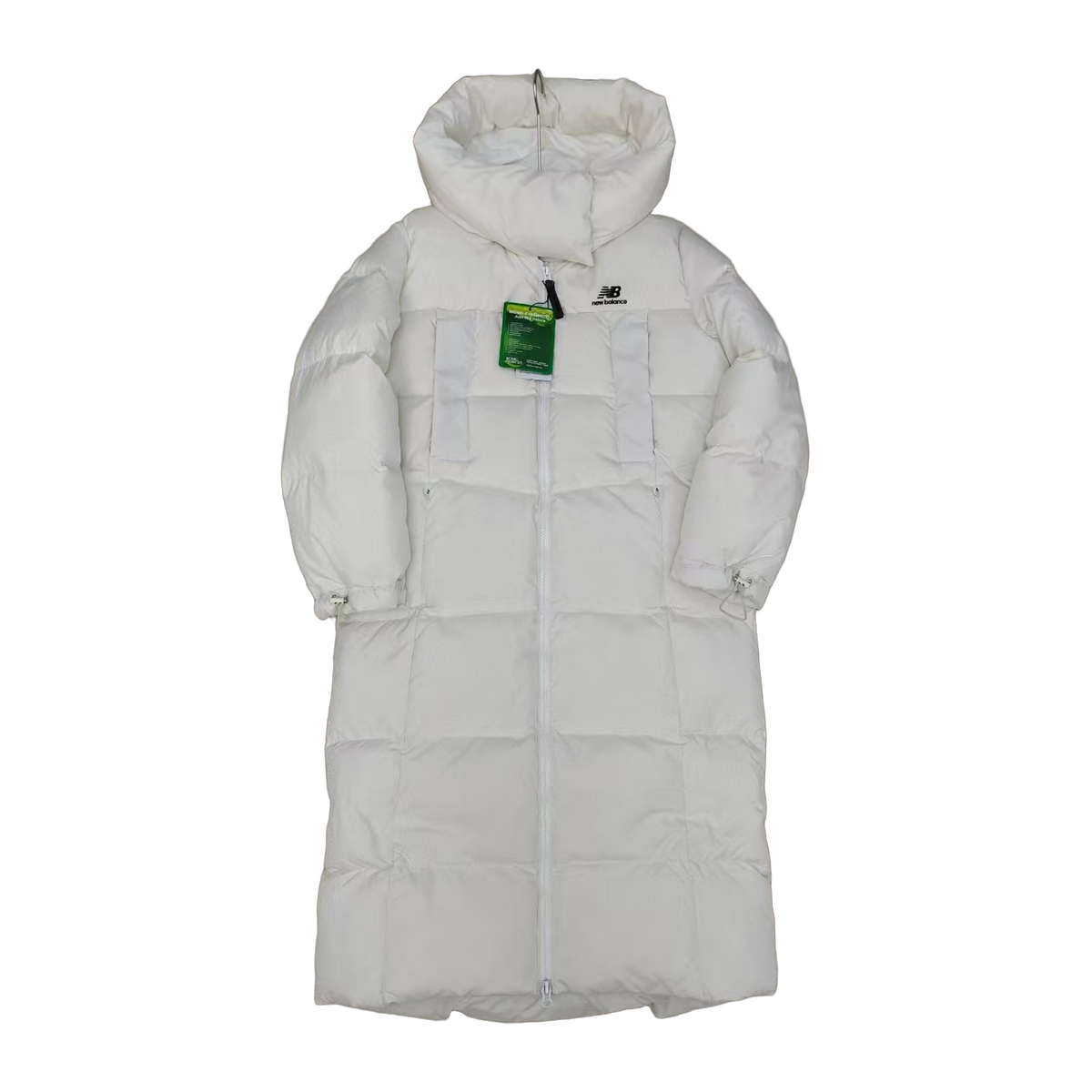 New Balance Hooded Long Puffer Coat in Off White