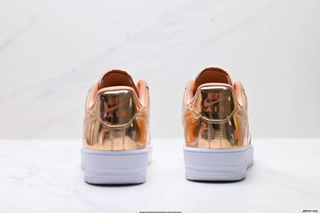 Nike Air Force 1 Low Rose Gold Metallic Unisex Sneakers Style 17