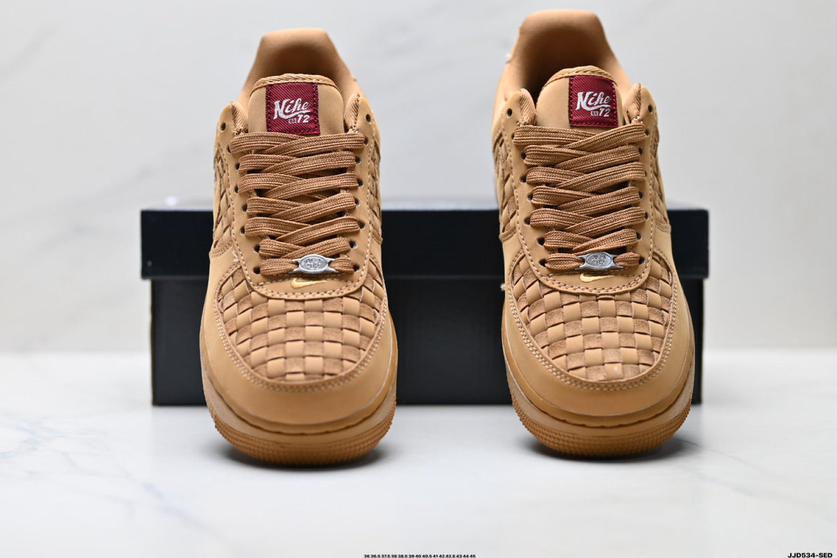 Nike Air Force 1 Low Tan Woven Unisex Sneakers Style 04