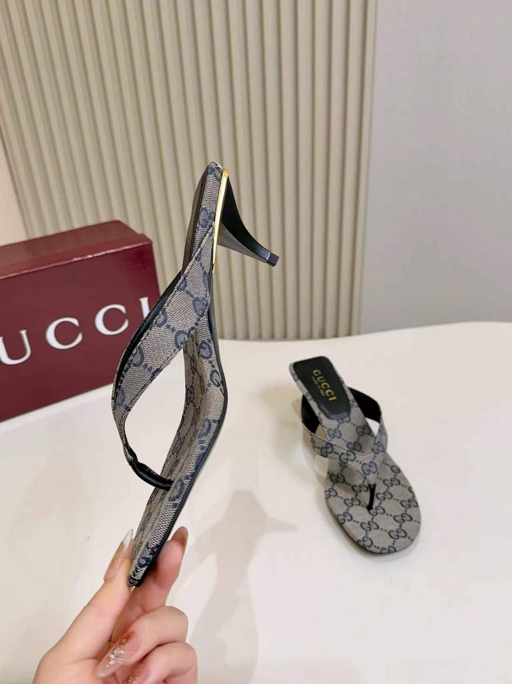 Gucci Monogram Low-Heeled Slingback Sandals