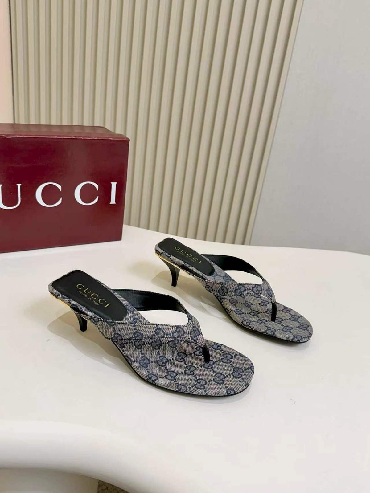 Gucci Monogram Low-Heeled Slingback Sandals