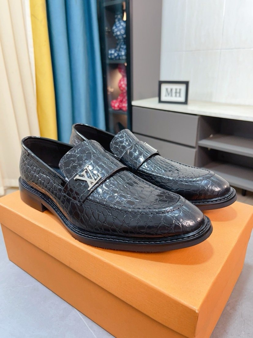 Louis Vuitton Black Embossed Loafers - Rounded Toe