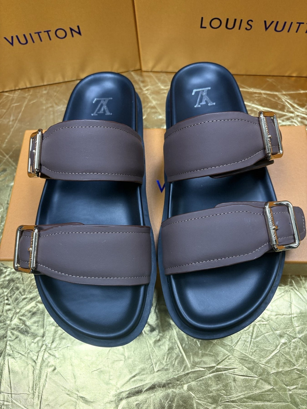 Louis Vuitton Brown Double-Buckle Sandals