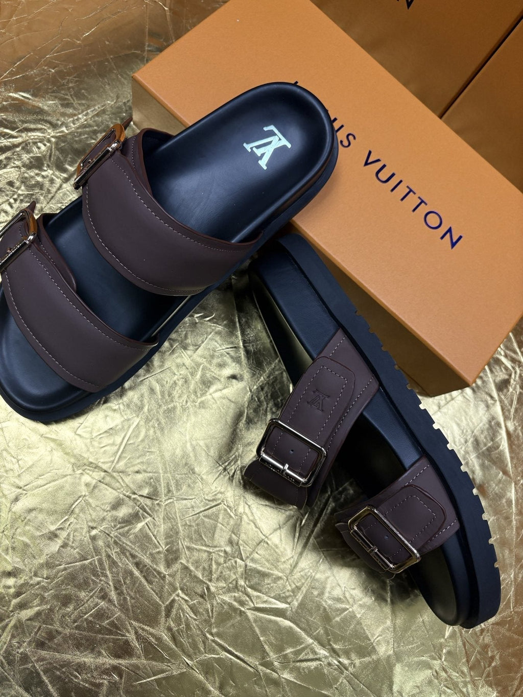 Louis Vuitton Brown Double-Buckle Sandals