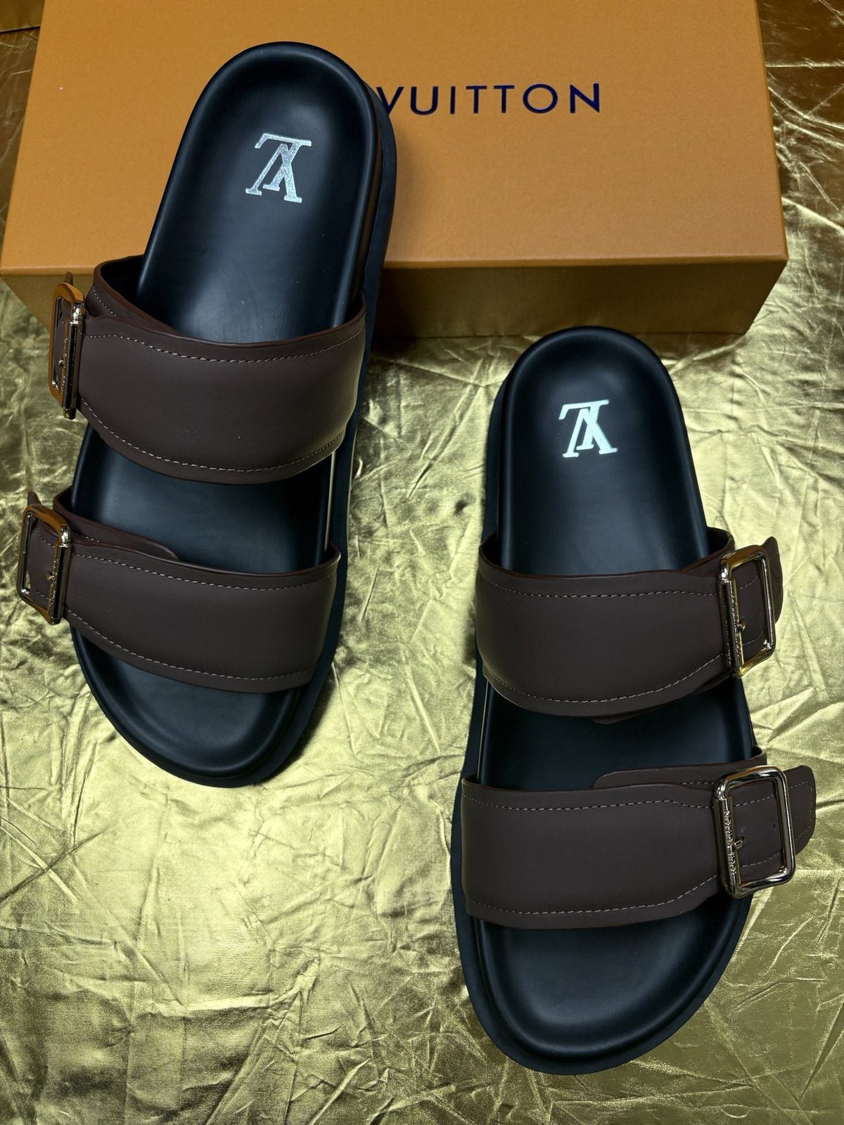 Louis Vuitton Brown Double-Buckle Sandals