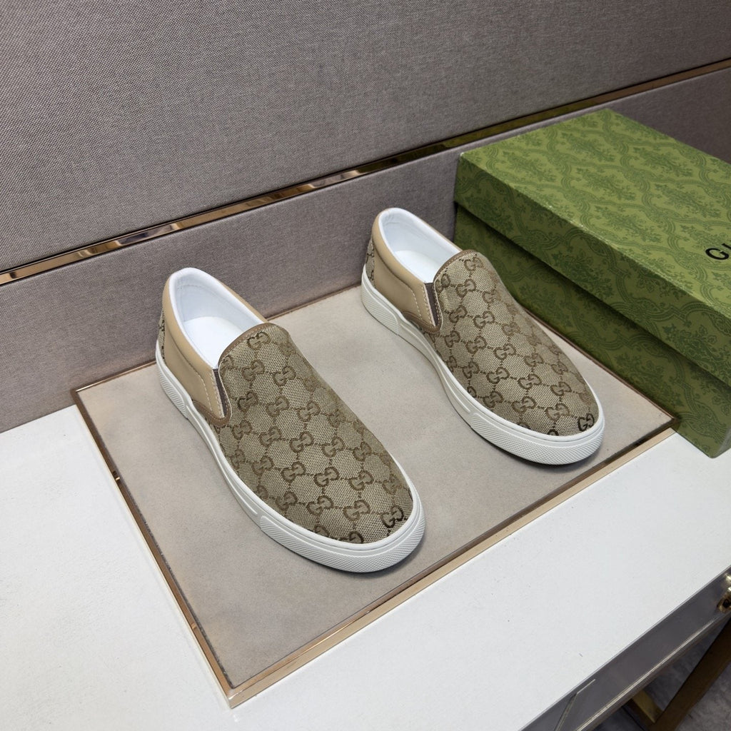 Gucci Men's Beige Patterned Slip-On Sneakers