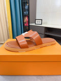 Louis Vuitton Men's Tan-Orange Interwoven Slide Sandals
