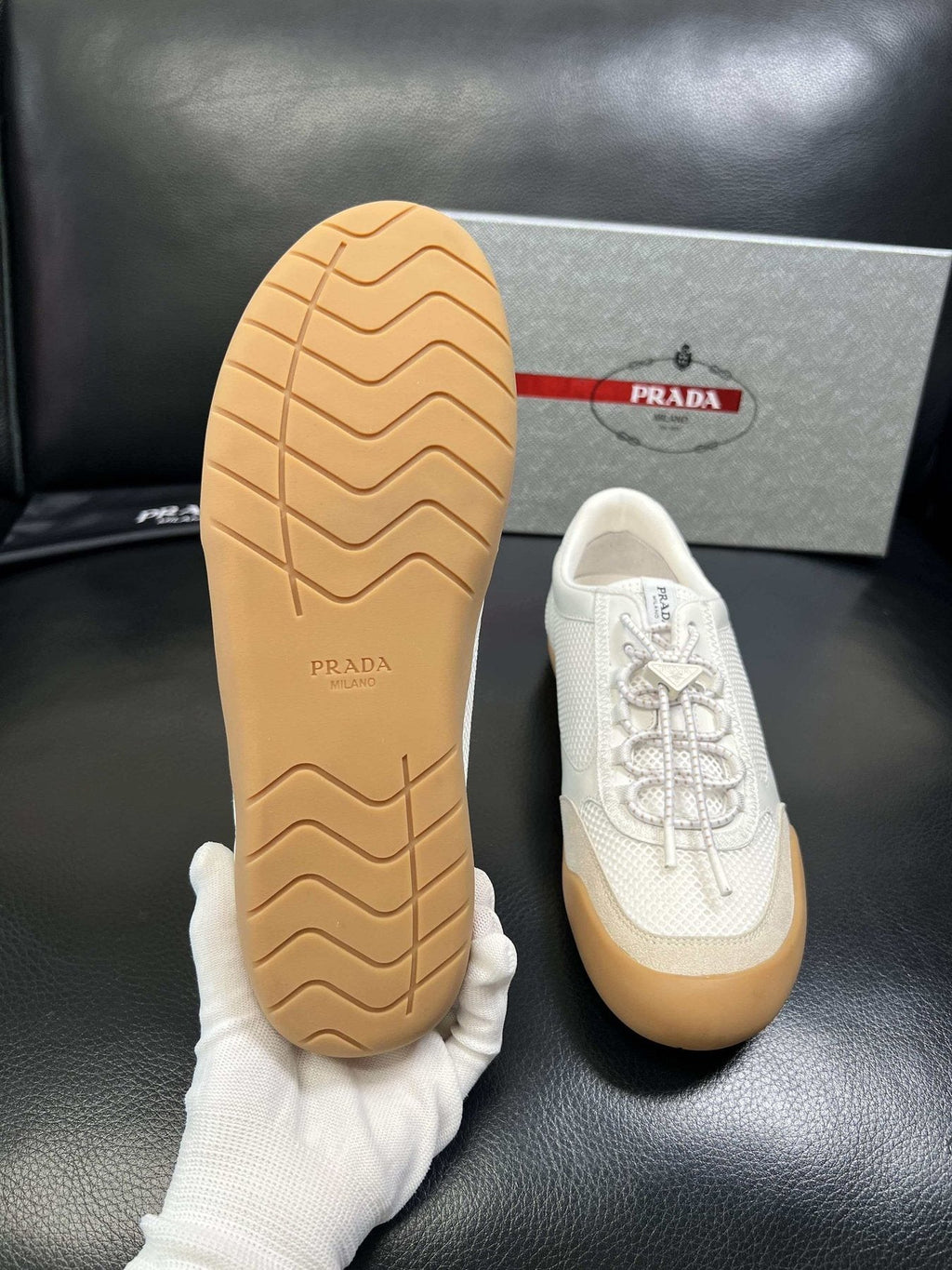 Prada Men's White Gum Sole Sneakers
