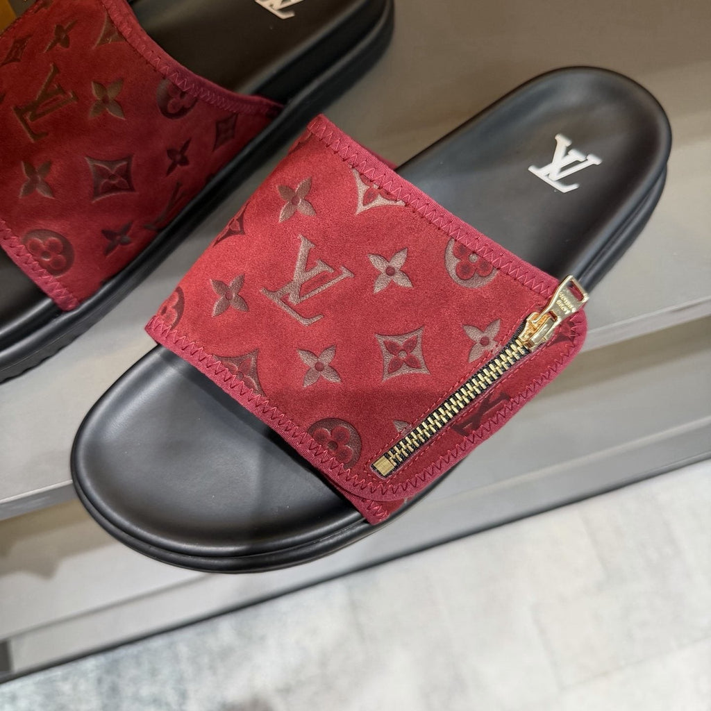 Louis Vuitton Red and Black Zipper Slide Sandals