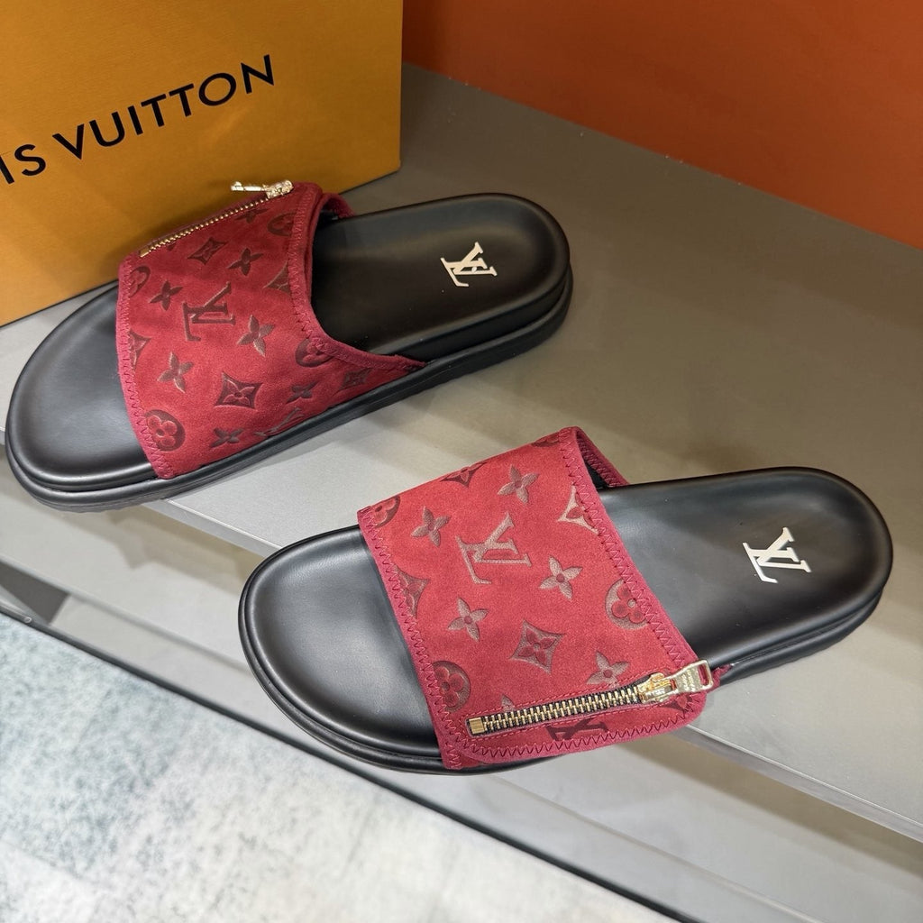Louis Vuitton Red and Black Zipper Slide Sandals