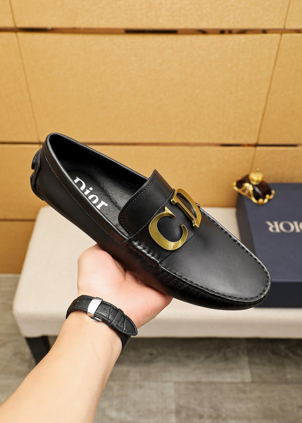 Dior Black Gold-Tone Hardware Loafers