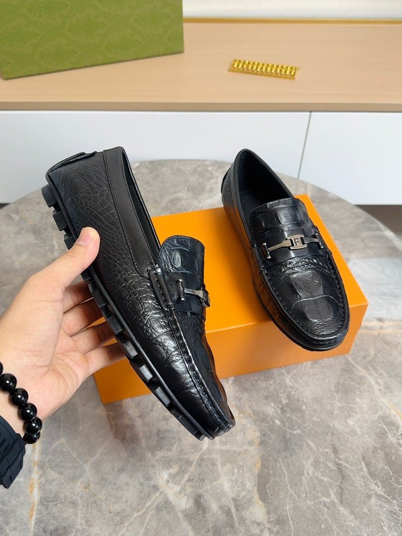 Fendi Men's Black Textured Moc-Toe Loafers
