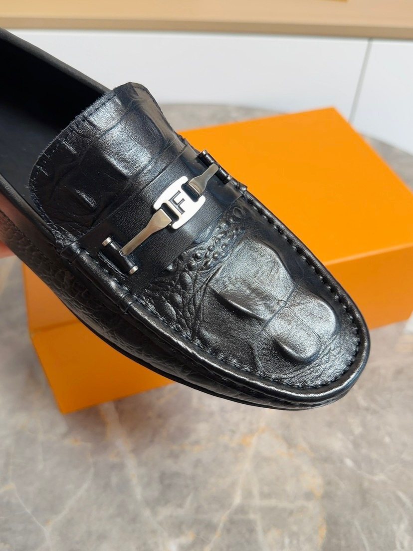 Fendi Men's Black Textured Moc-Toe Loafers