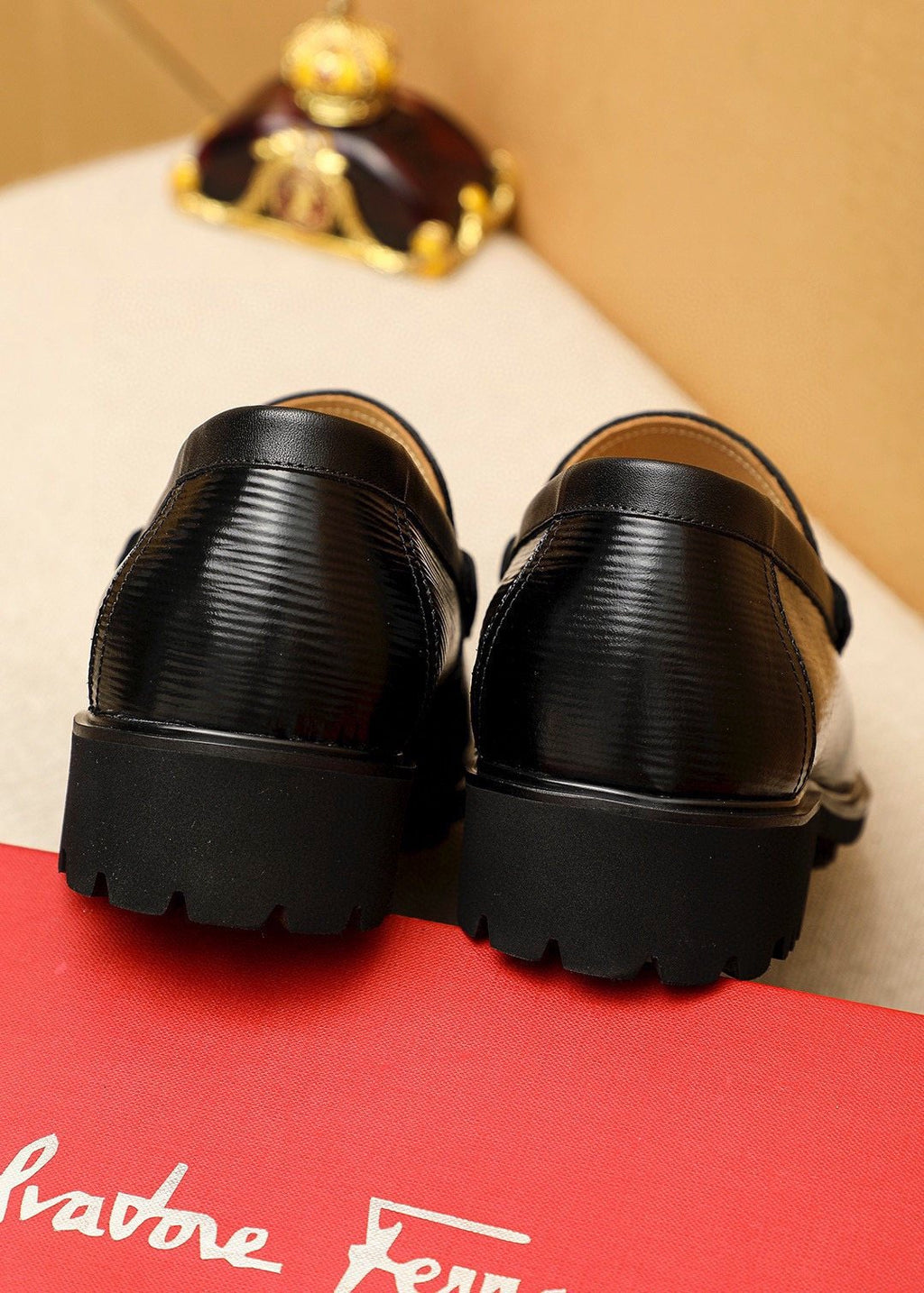 Ferragamo Black Textured Buckle Loafers