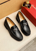 Ferragamo Black Textured Buckle Loafers