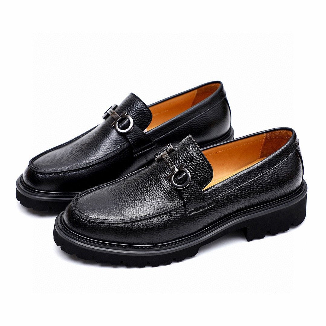 Ferragamo Men's Black Pebbled Bit Loafers
