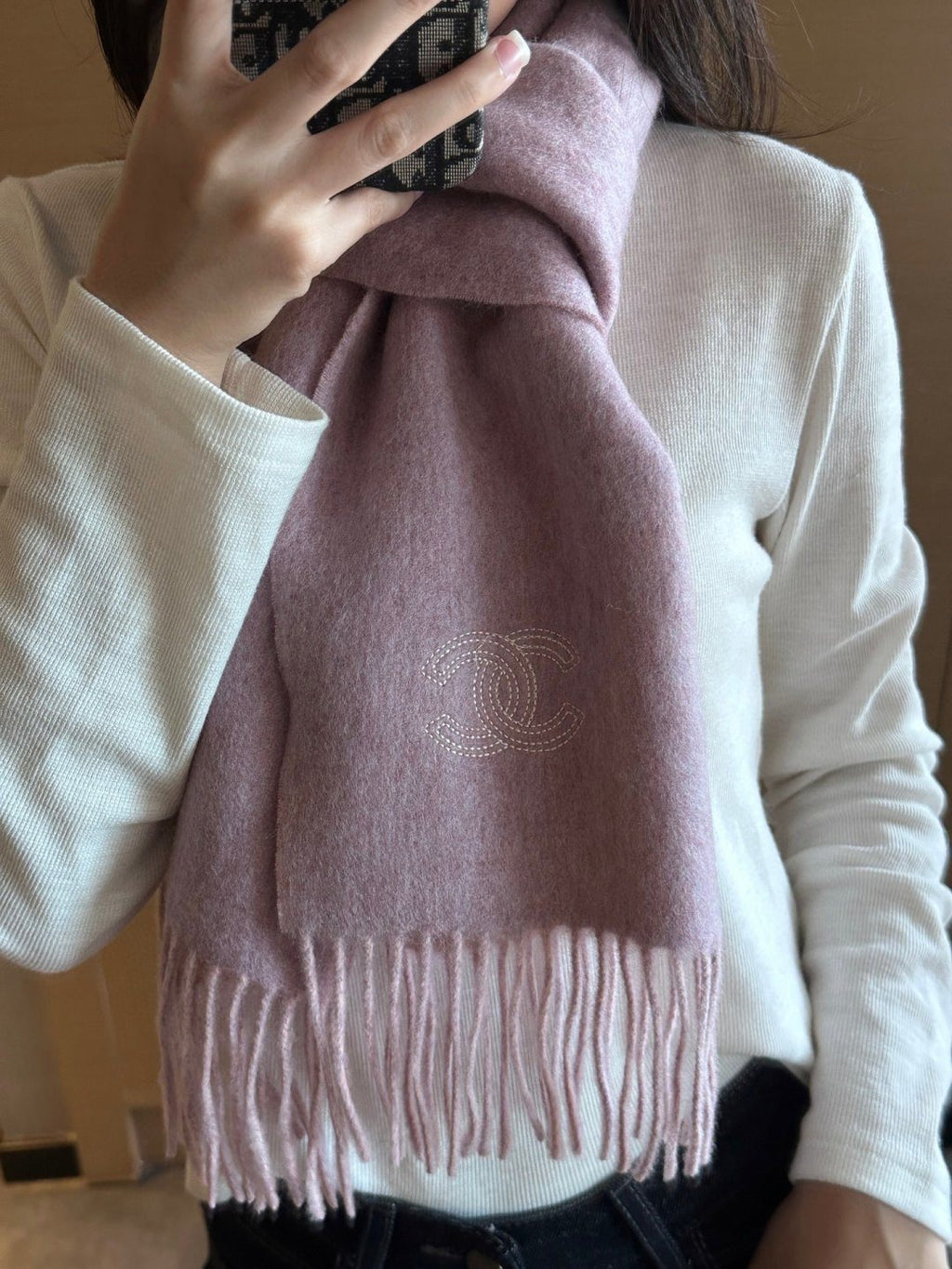 Chanel Two-Tone Fringed Scarf