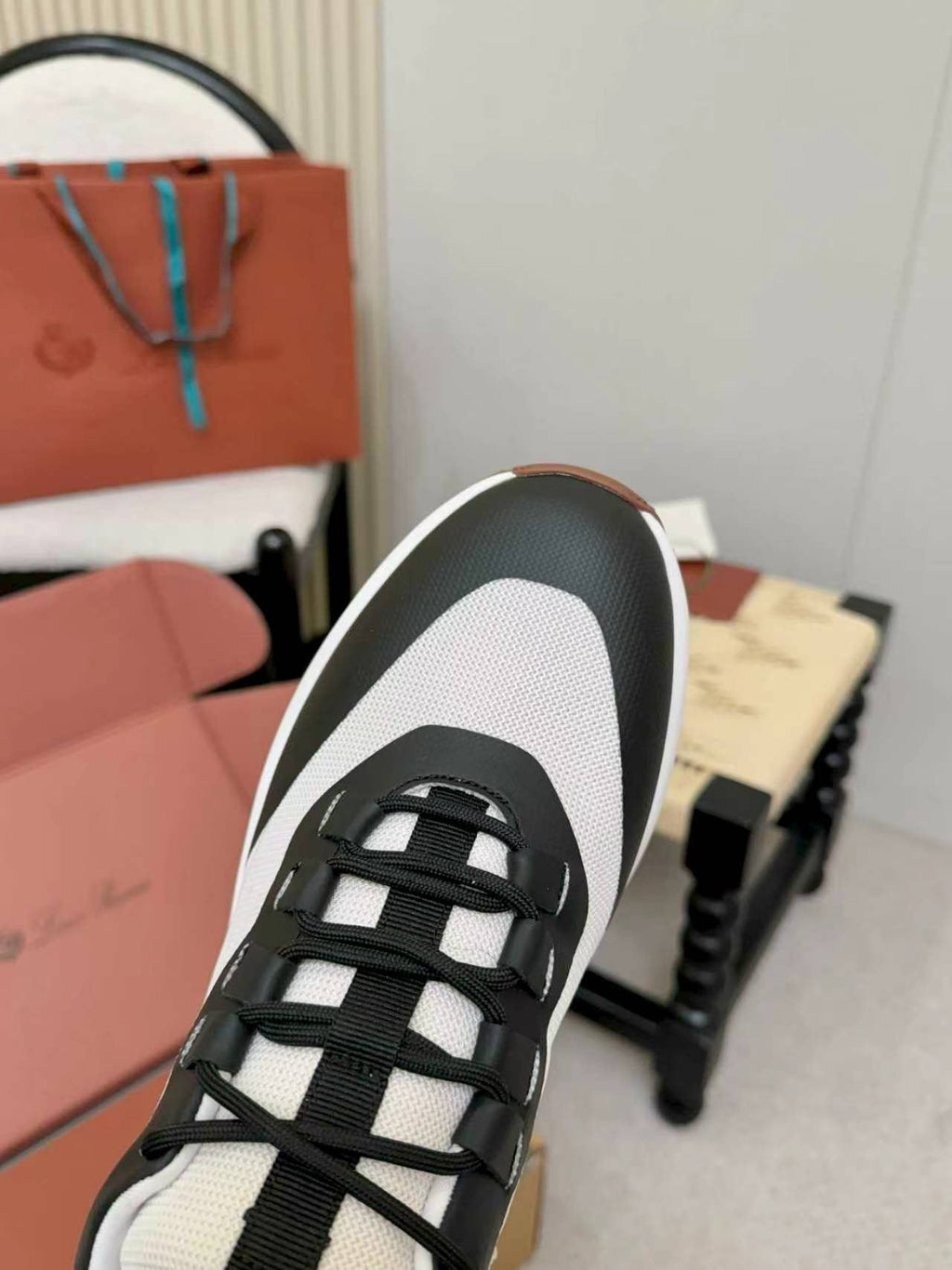Loro Piana Men's Black and White Sneakers