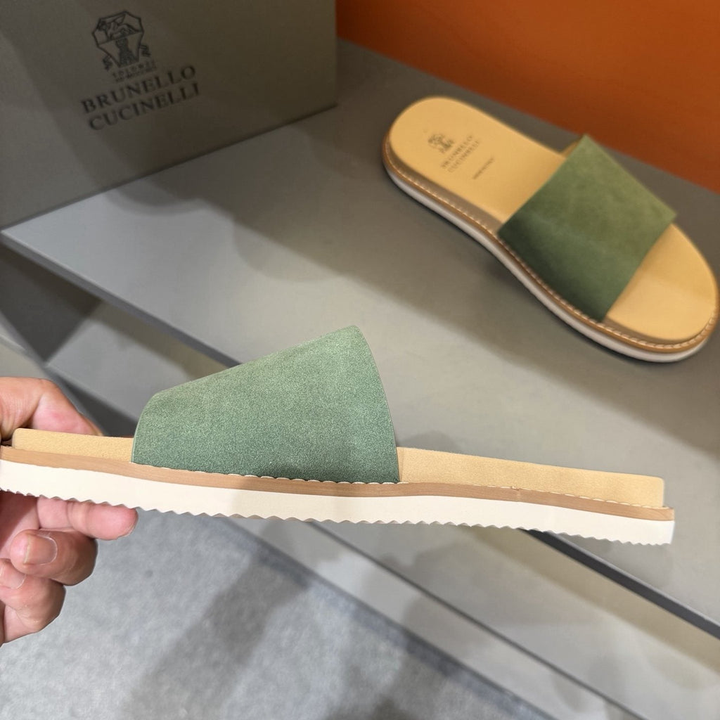 Brunello Cucinelli Men's Sage Green Slide Sandals