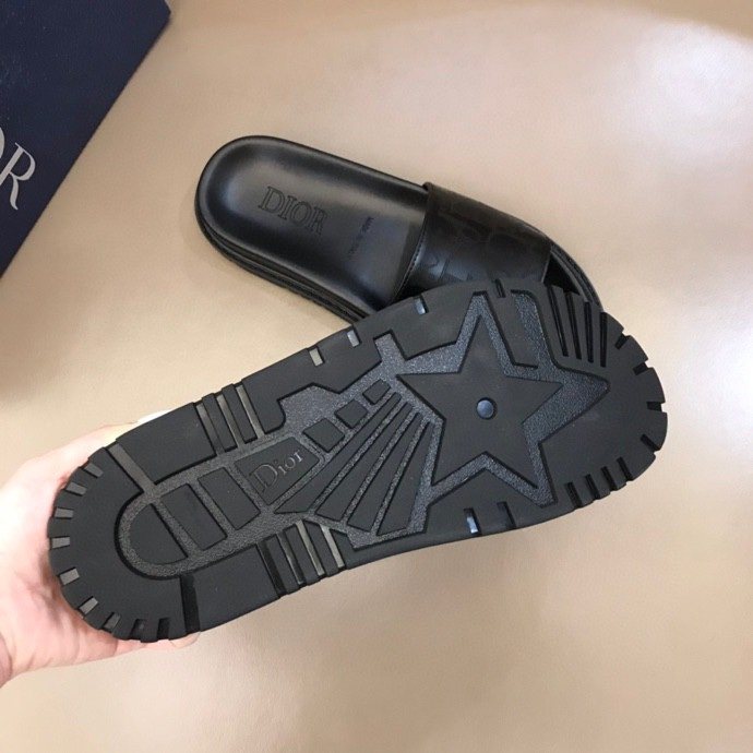 Dior Men's Black Embossed Strap Slide Sandals