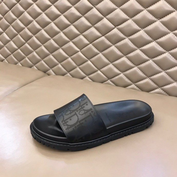 Dior Men's Black Embossed Strap Slide Sandals